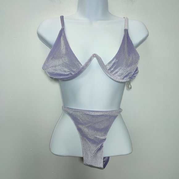Dolls kill bikini lilac velvet size L NWT - Picture 1 of 13